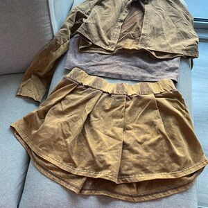 Brown Skorts with Pleated Waist and Flowy Design